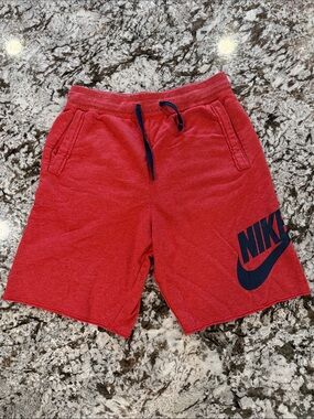 Nike Red Shorts with Navy Logo and Drawstring
